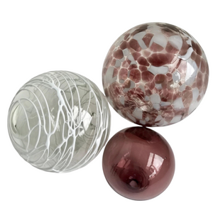 Glass Balls Sphere Set of 3 Berry & White - Worldly Goods Too