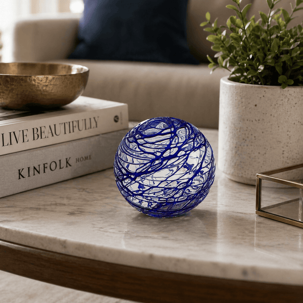 Cobalt Cobweb 3-inch Glass Ball-Worldly Goods Too