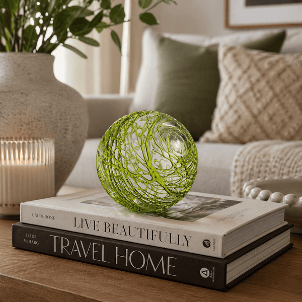 Lime Cobweb 3-inch Glass Ball-Worldly Goods Too