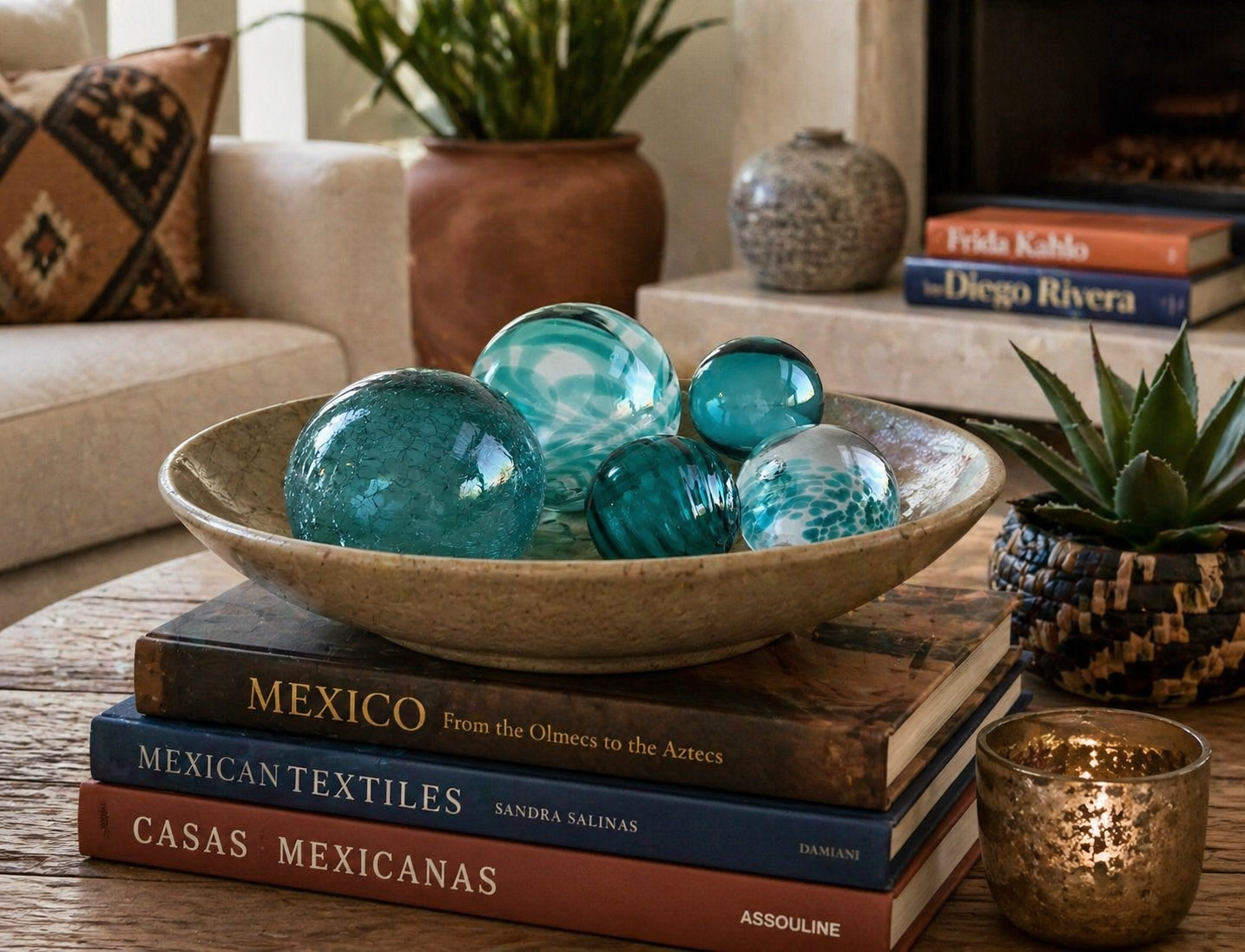 TEAL SWIRL Set of 5 Decorative Glass Balls