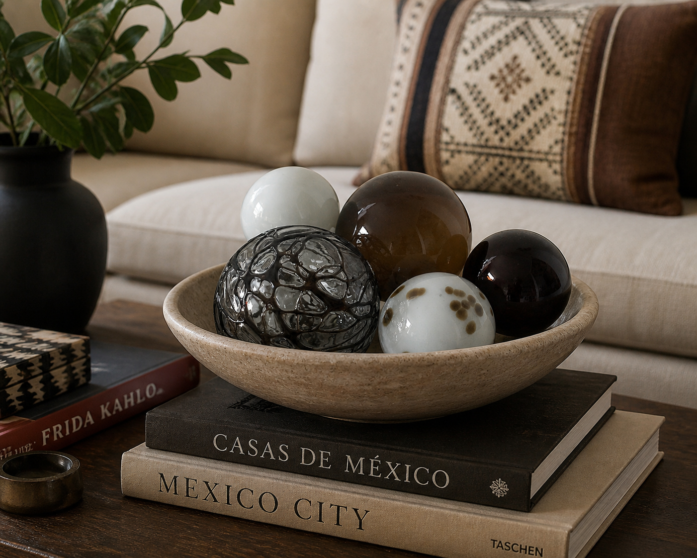 Glass Balls Sphere Set of 5 - Chocolate Cobweb