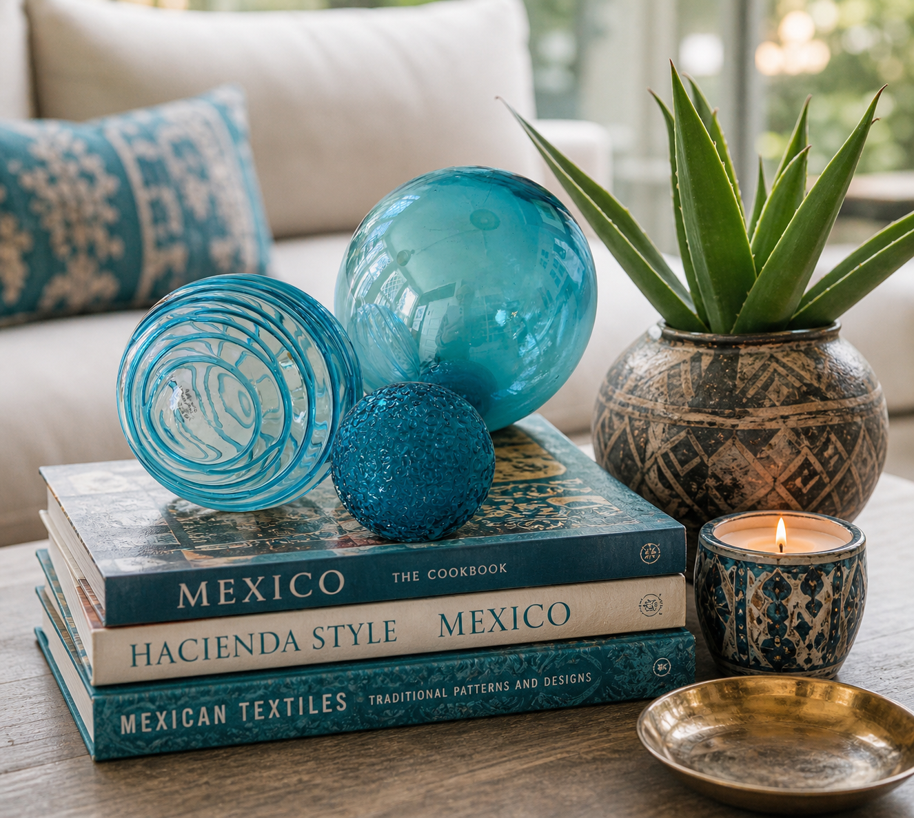 Glass Balls Sphere Set of 3 Aqua Luster