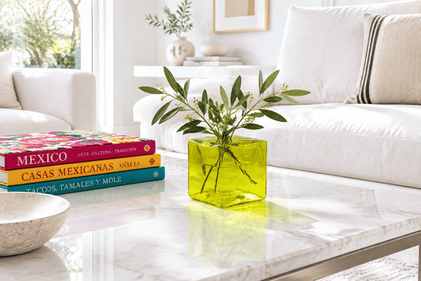 Lemon 4-inch Hollow Glass Cube-Worldly Goods Too