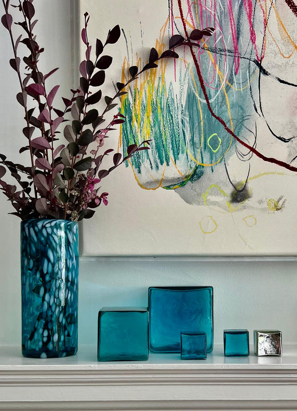 Aqua 2-inch Hollow Glass Cube-Worldly Goods Too