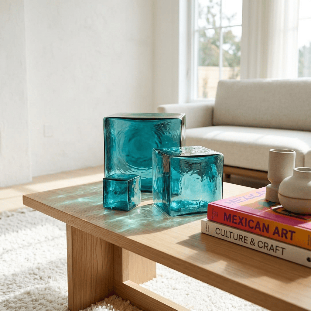 AQUA hollow Glass CUBES-SET OF 3