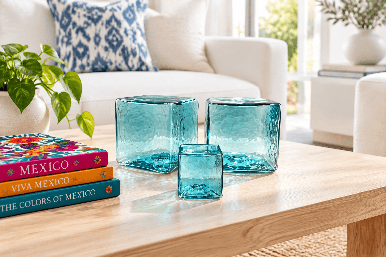 hollow Glass CUBES SET/3 SKY 4 inch SKY 2 inch