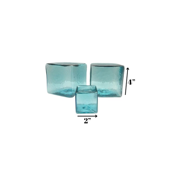 hollow Glass CUBES SET/3 SKY 4 inch SKY 2 inch-Worldly Goods Too