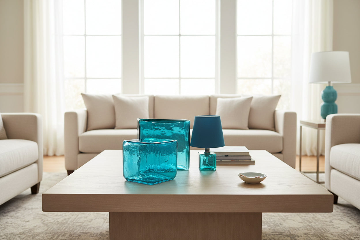 Cube set of three with aqua lamp