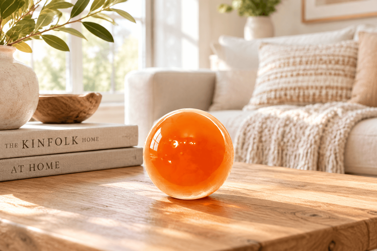 Tangerine Whitewashed 2.5-inch Glass Ball-Worldly Goods Too