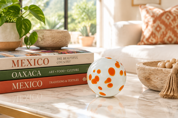 Tangerine WW w/Tangerine Dots 3-inch Glass Ball-Worldly Goods Too