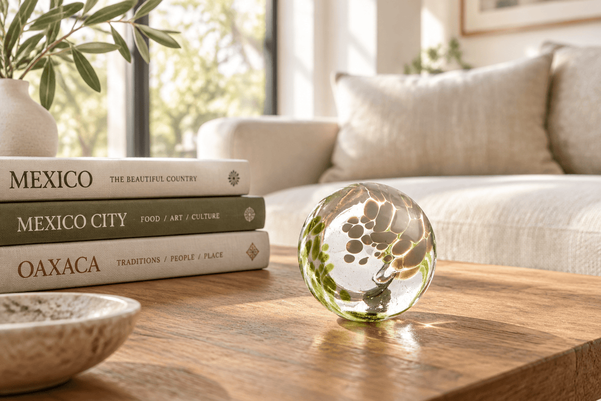 Olive/White Dot & Dash 3-inch Glass Ball-Worldly Goods Too
