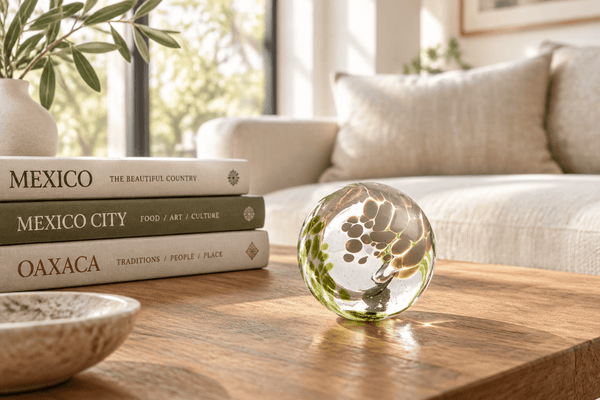 Olive/White Dot & Dash 3-inch Glass Ball-Worldly Goods Too