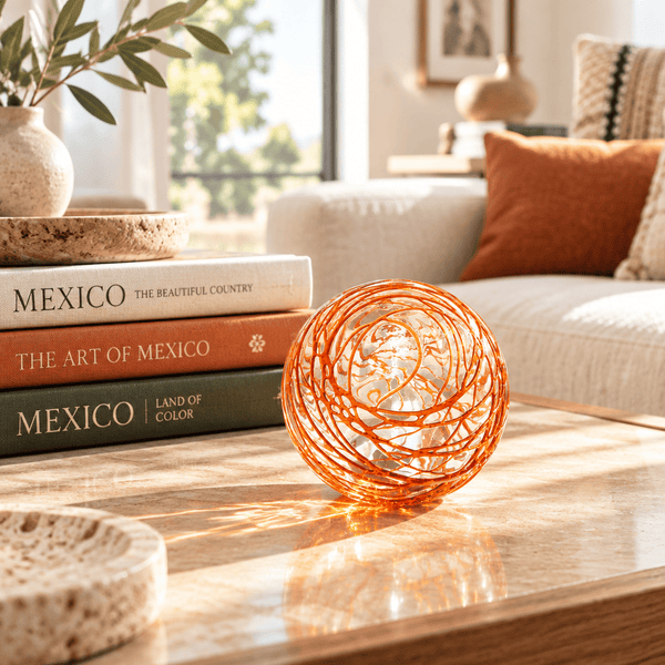 Tangerine Cobweb 3-inch Glass Ball-Worldly Goods Too