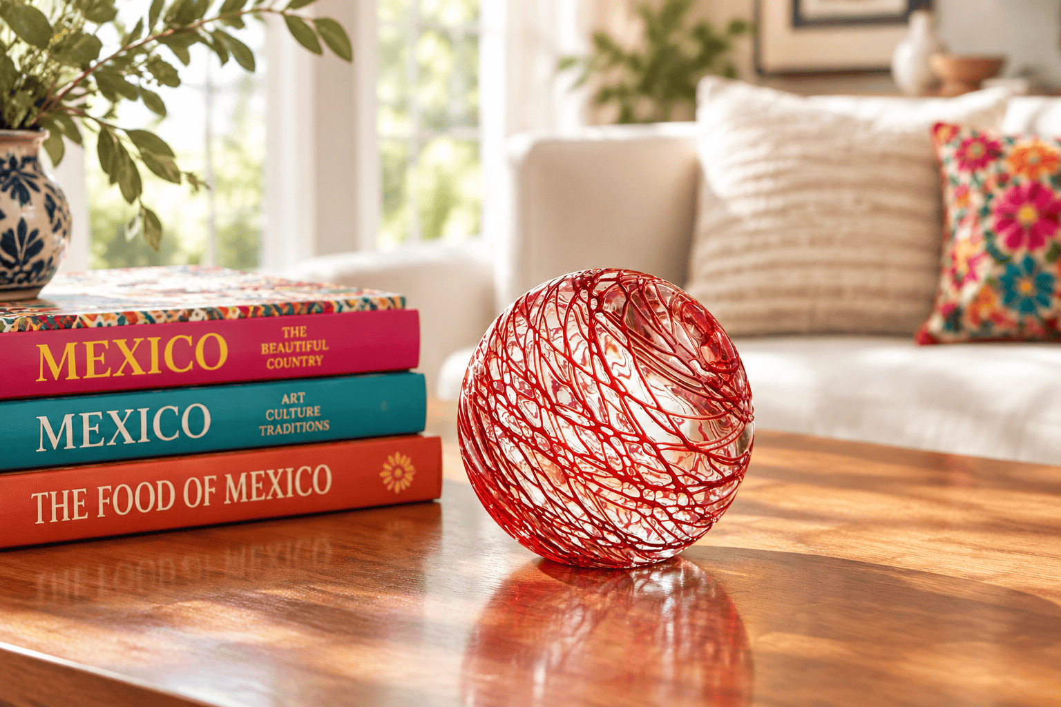 Red Cobweb 3-inch Glass Ball-Worldly Goods Too