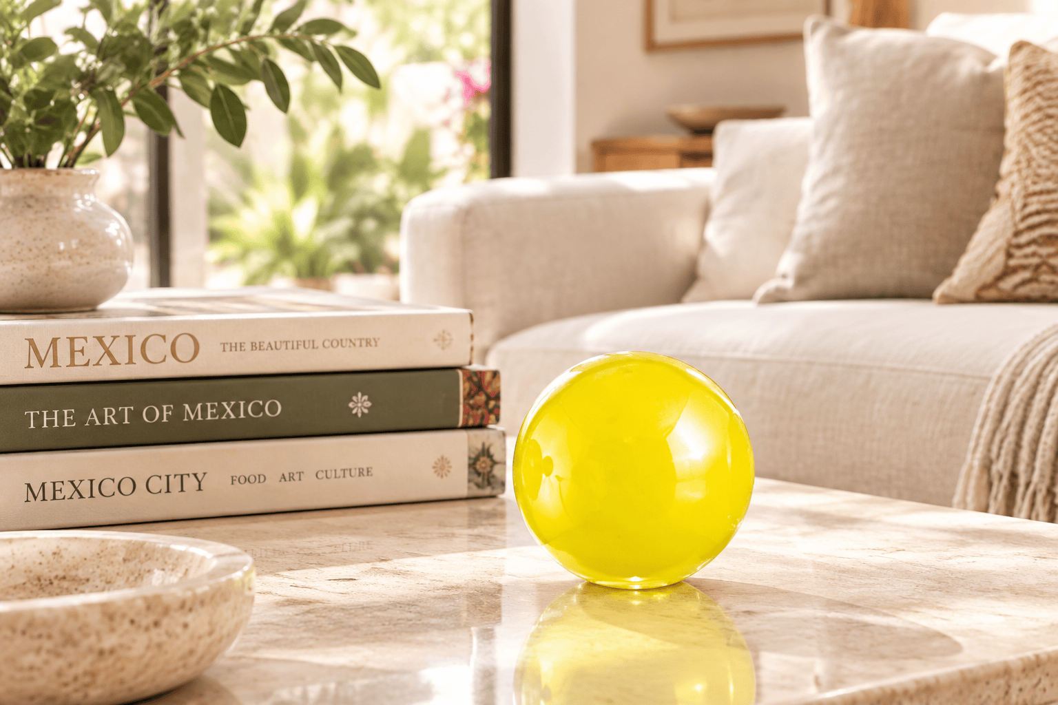 Lemon Whitewashed 3-inch Glass Ball-Worldly Goods Too