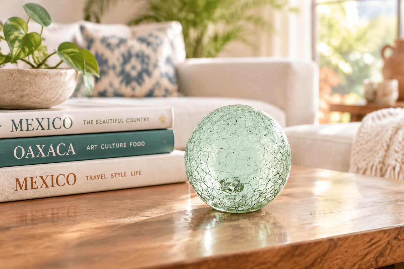 Mint Crackle 3-inch Glass Ball-Worldly Goods Too