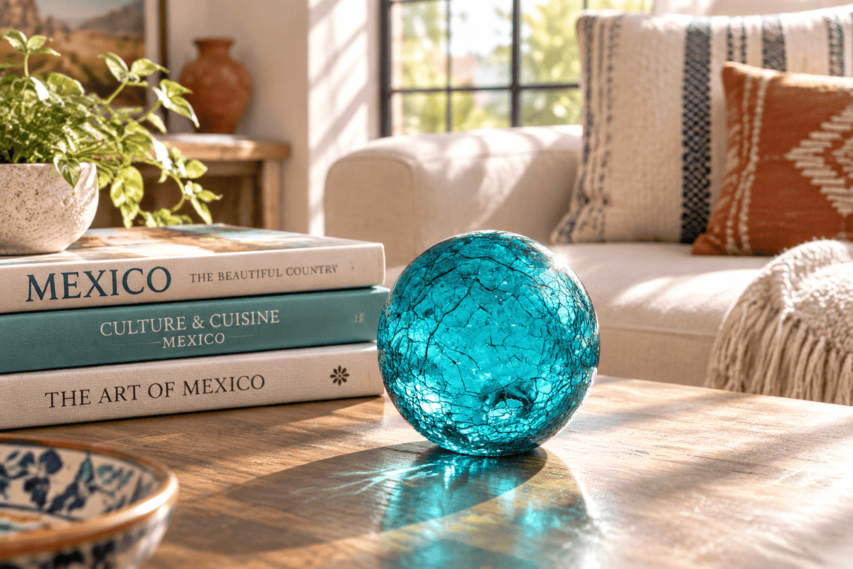 Aqua Crackle 3-inch Glass Ball-Worldly Goods Too