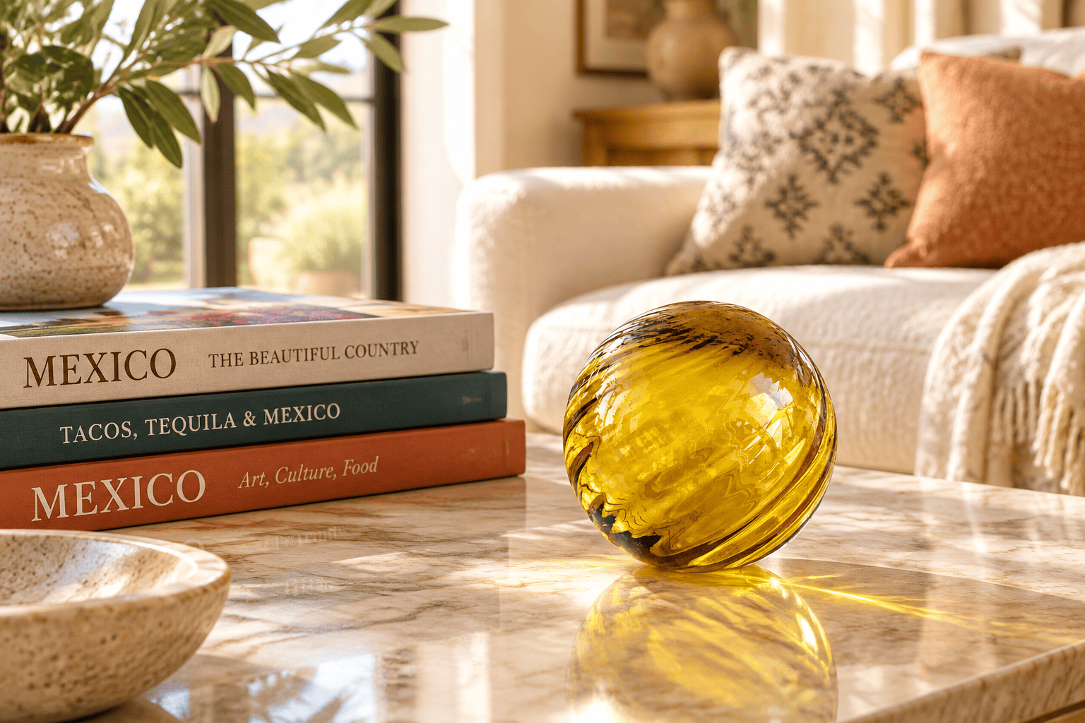 Amber Twirled 3-inch Glass Ball-Worldly Goods Too