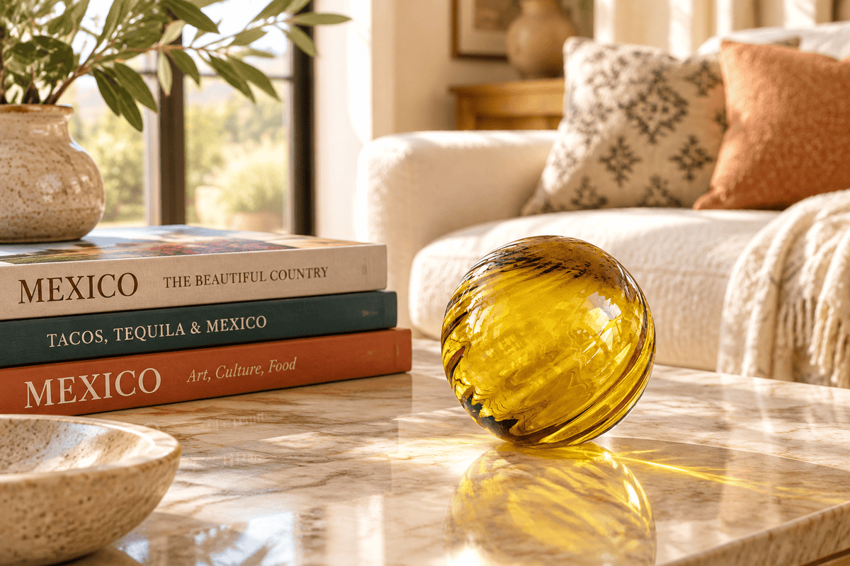 Amber Twirled 3-inch Glass Ball-Worldly Goods Too