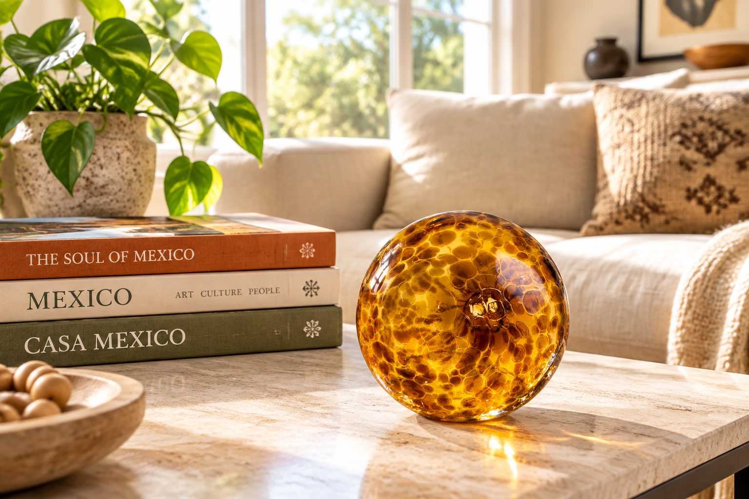 Amber-Leopard 4.5-inch Glass Ball-Worldly Goods Too