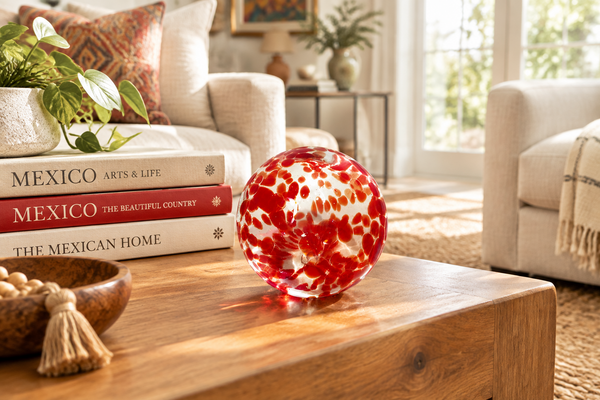 Ruby w/Ruby Spots Clear 4.5-inch Glass Ball-Worldly Goods Too