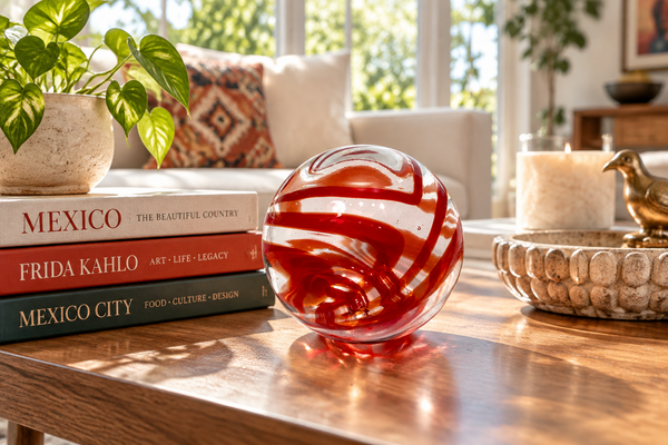 Ruby Swirl Clear 4.5-inch Glass Ball-Worldly Goods Too