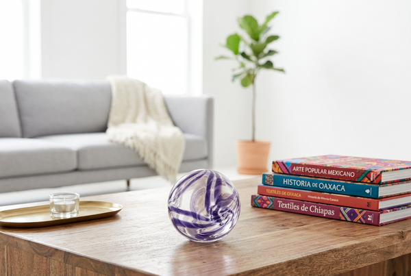 Eggplant Swirl Clear 4.5-inch Glass Ball-Worldly Goods Too