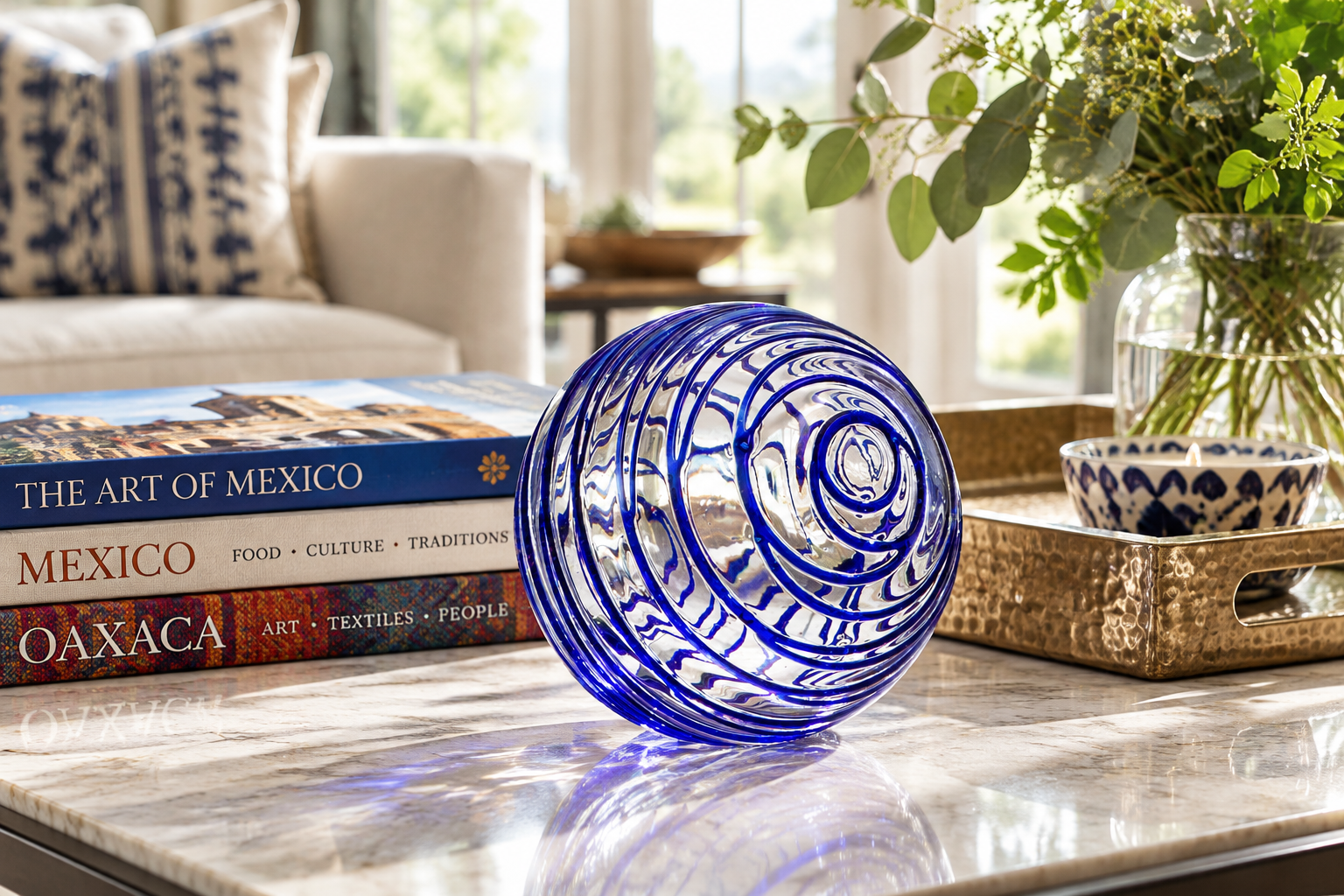 Cobalt Threads Clear 4.5-inch Glass Ball-Worldly Goods Too
