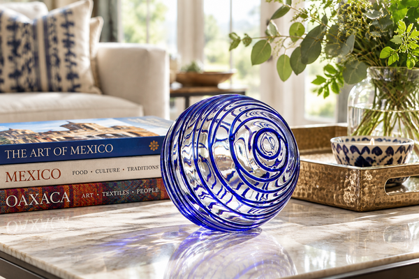 Cobalt Threads Clear 4.5-inch Glass Ball-Worldly Goods Too