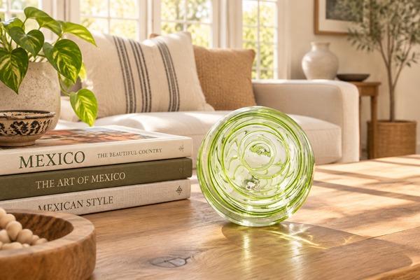 Lime Threads Clear 4.5-inch Glass Ball-Worldly Goods Too