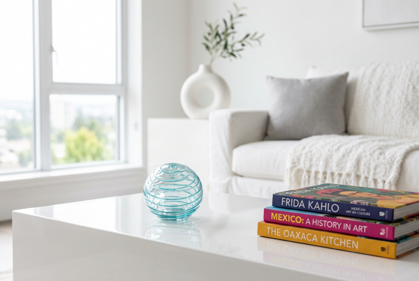 Aqua Threads Clear 4.5-inch Glass Ball-Worldly Goods Too