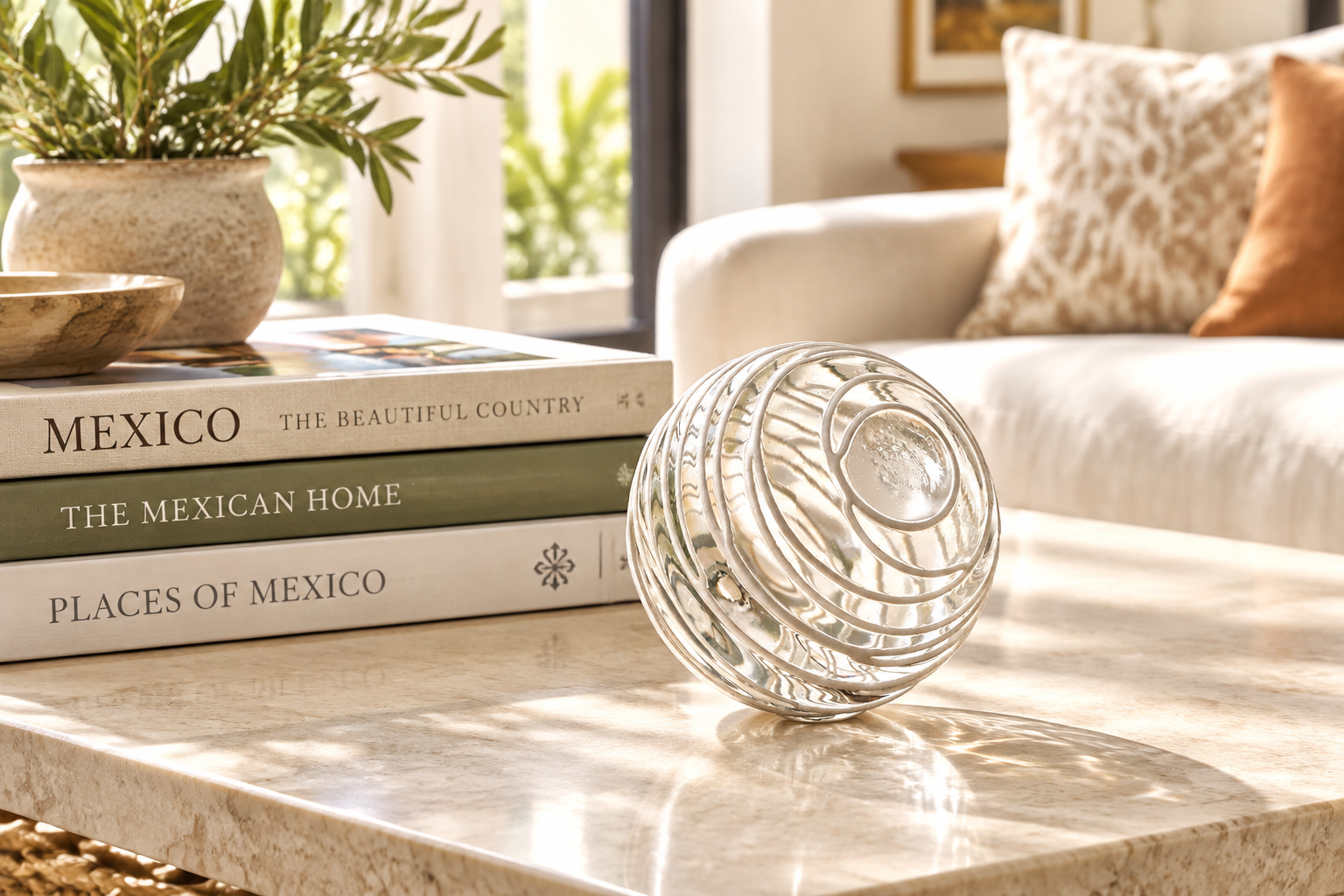 White Threads Clear 4.5-inch Glass Ball-Worldly Goods Too