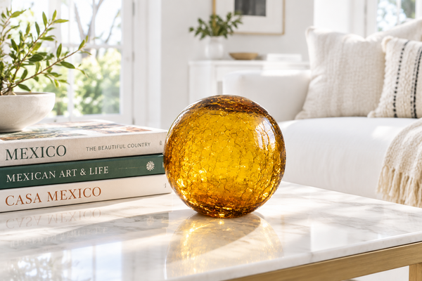 Amber Crackle 4.5-inch Glass Ball-Worldly Goods Too