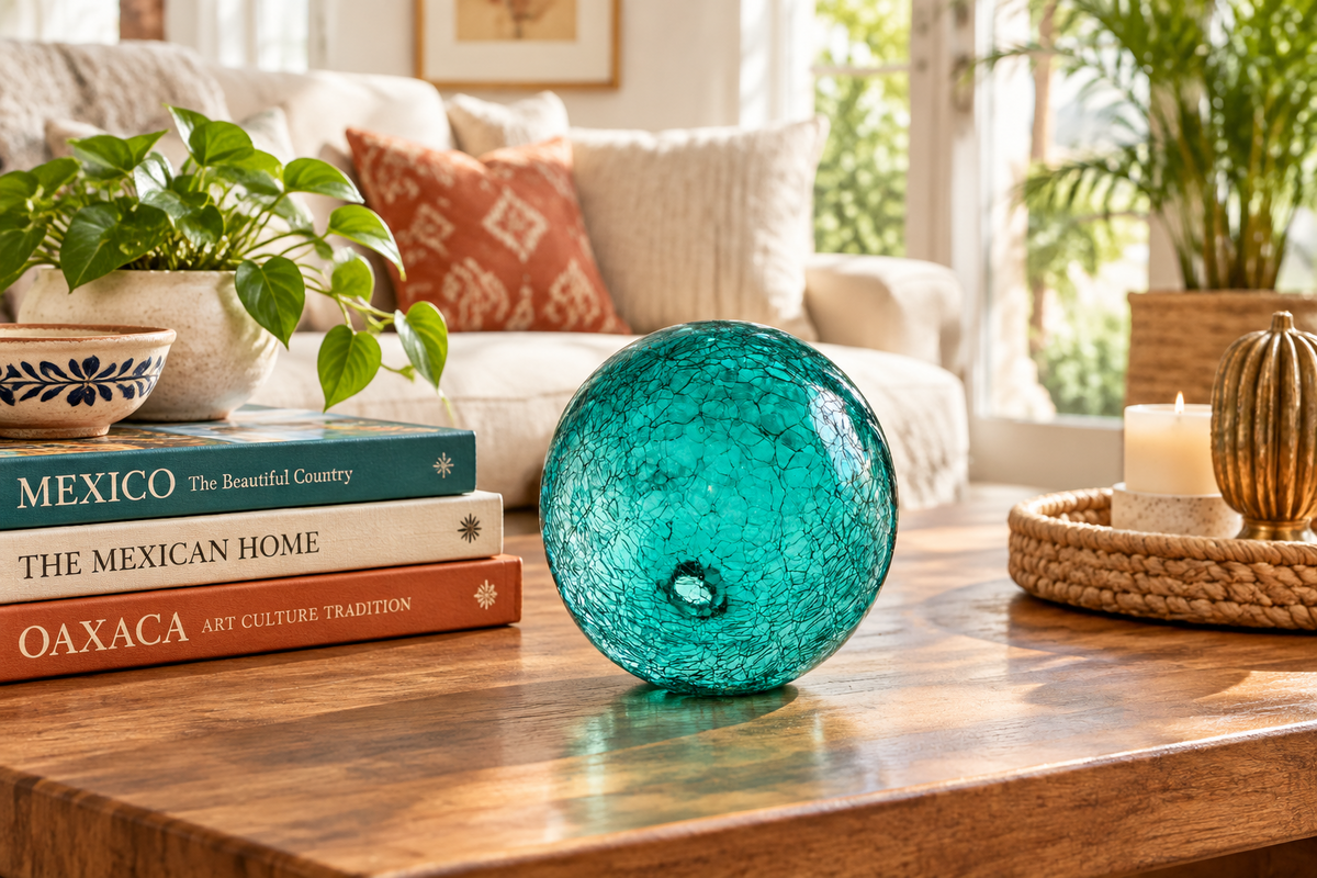Teal Crackle 4.5-inch Glass Ball-Worldly Goods Too