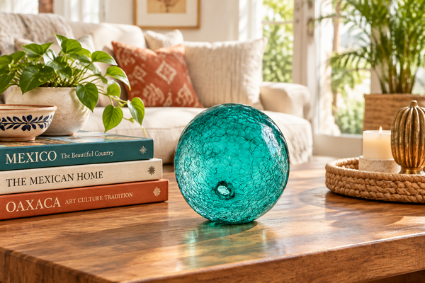 Teal Crackle 4.5-inch Glass Ball-Worldly Goods Too