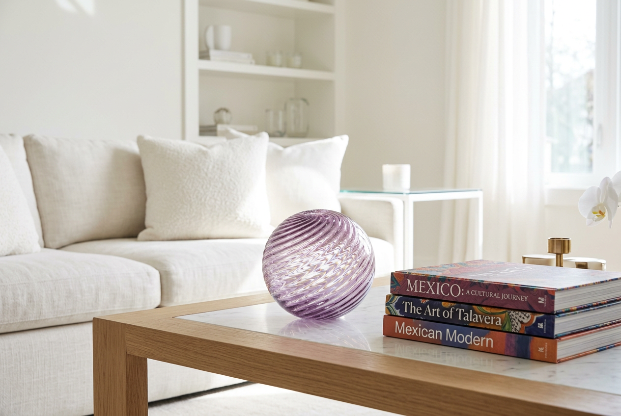 Lavender Twirled 4.5-inch Glass Ball-Worldly Goods Too