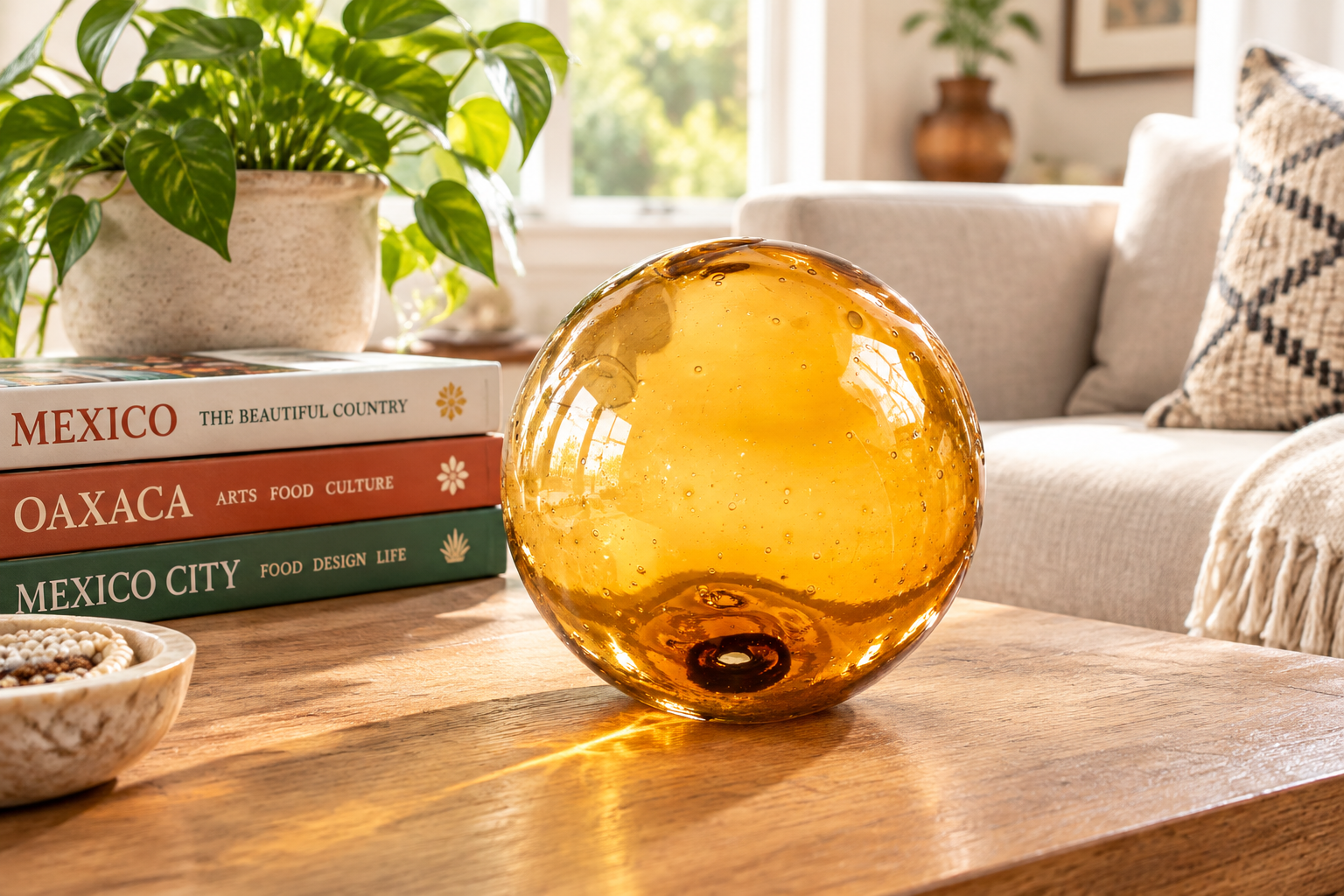 Amber 6-inch Glass Ball-Worldly Goods Too