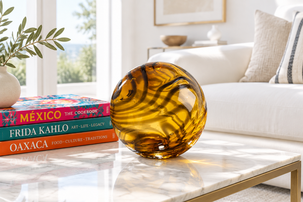 Amber-Tiger 6-inch Glass Ball-Worldly Goods Too