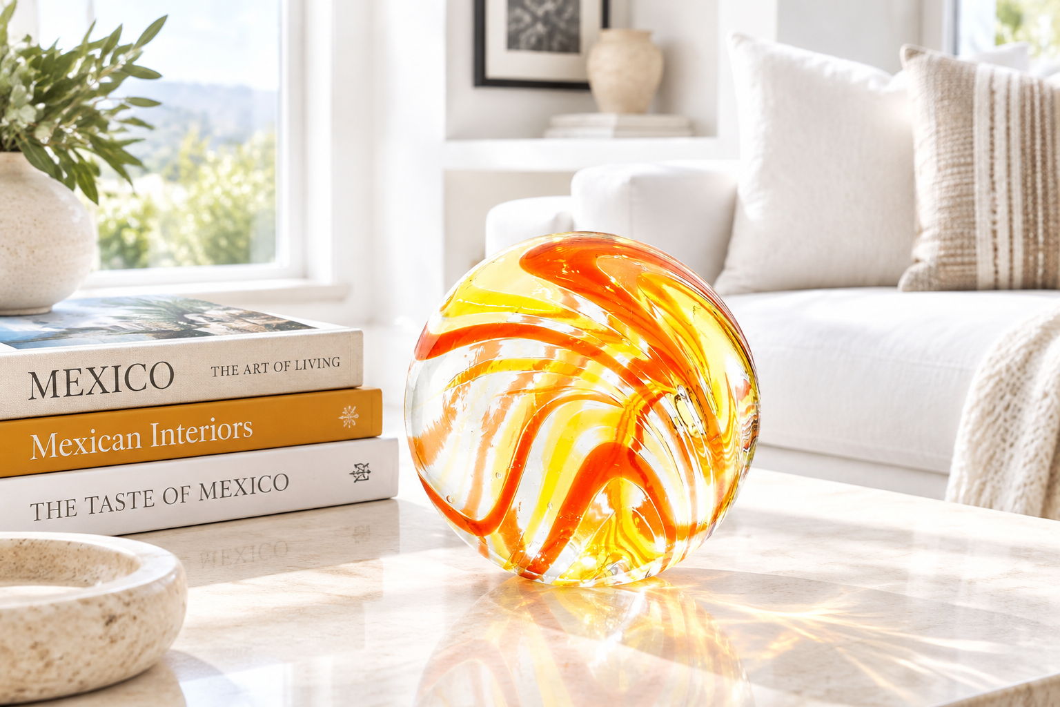 Sphere - 6" Lemon & Tangerine Swirl Glass Ball-Worldly Goods Too