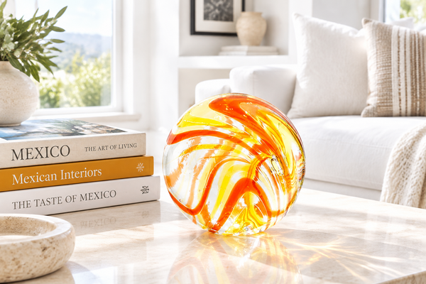 Sphere - 6" Lemon & Tangerine Swirl Glass Ball-Worldly Goods Too