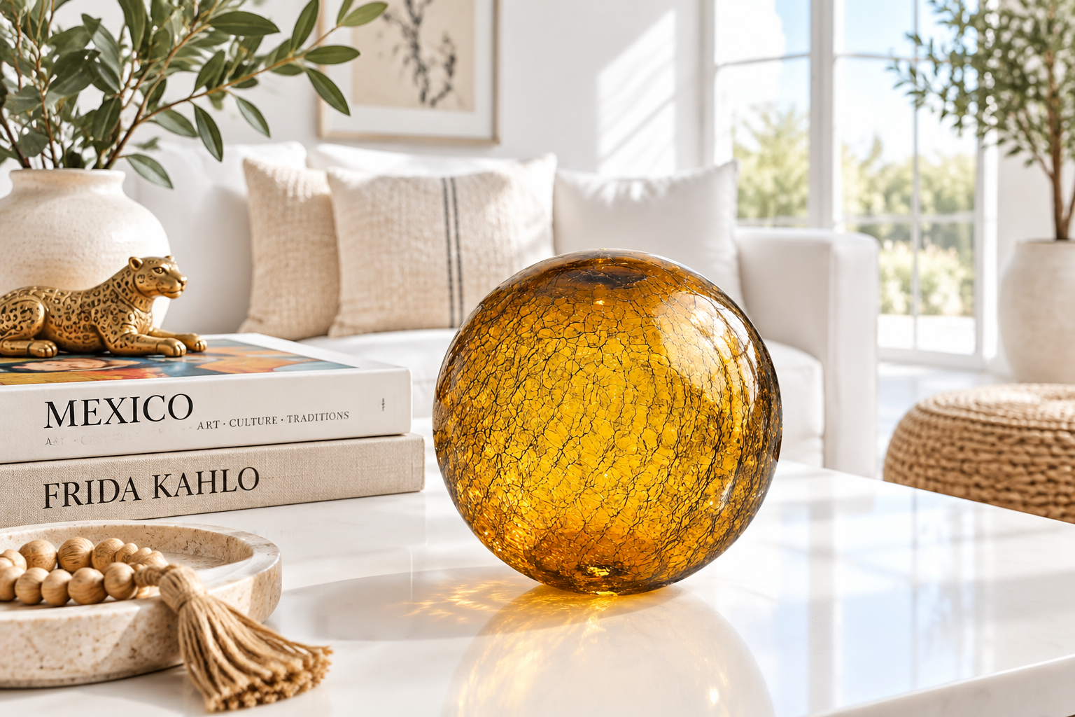 Amber Crackle 8-inch Glass Ball-Worldly Goods Too