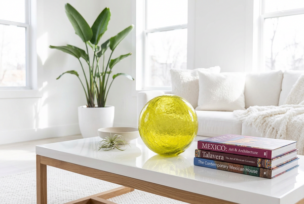 Lemon Crackle 8-inch Glass Ball-Worldly Goods Too