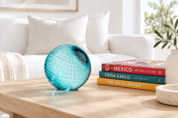 Aqua Twirled 8-inch Glass Ball-Worldly Goods Too