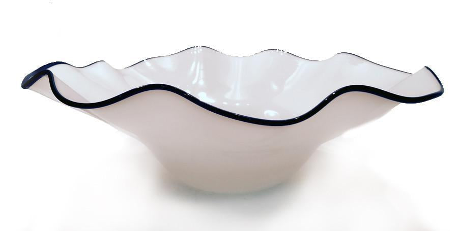 DRAMATIC BOWL-WHITE W/COB.RIM - Worldly Goods Too