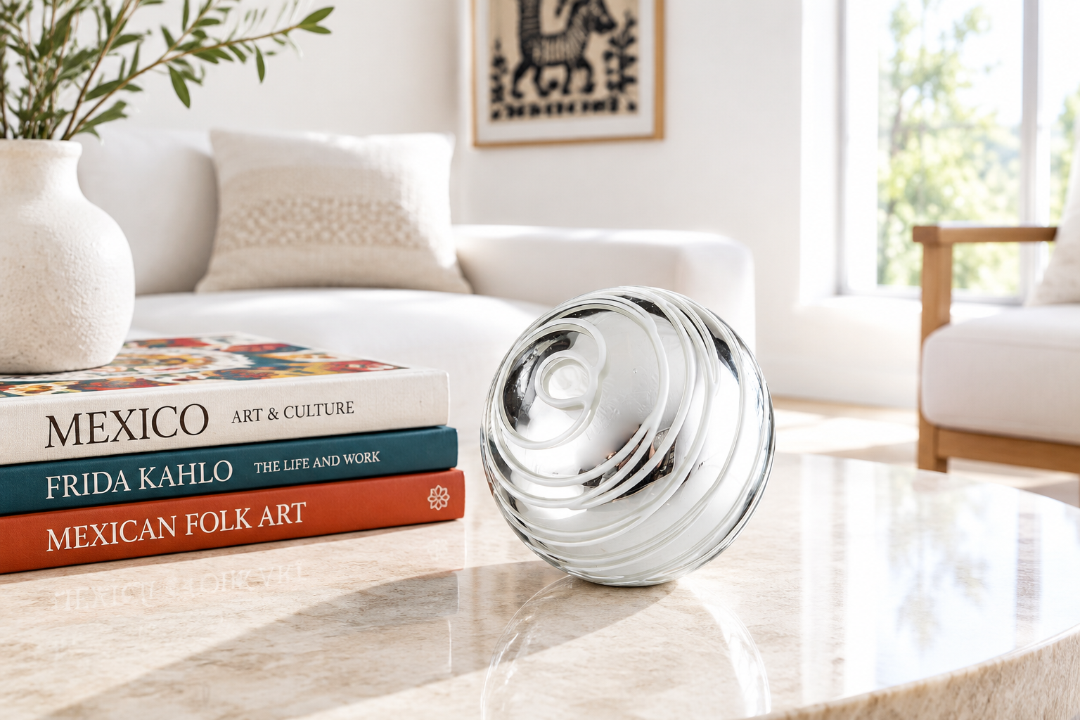 Silver w/White Threads 4.5-inch Glass Ball