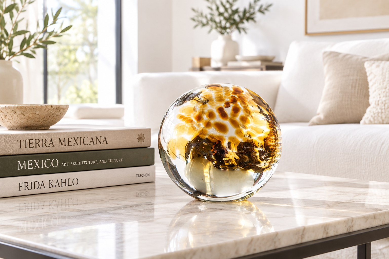 Silver w/Amber Dot & Dash 6-inch Glass Ball
