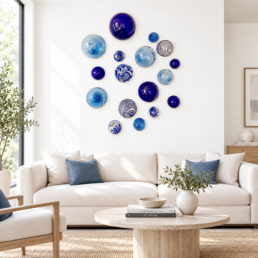 Moody Blues Decorative Glass Balls, Wall Art Decor-17Pc