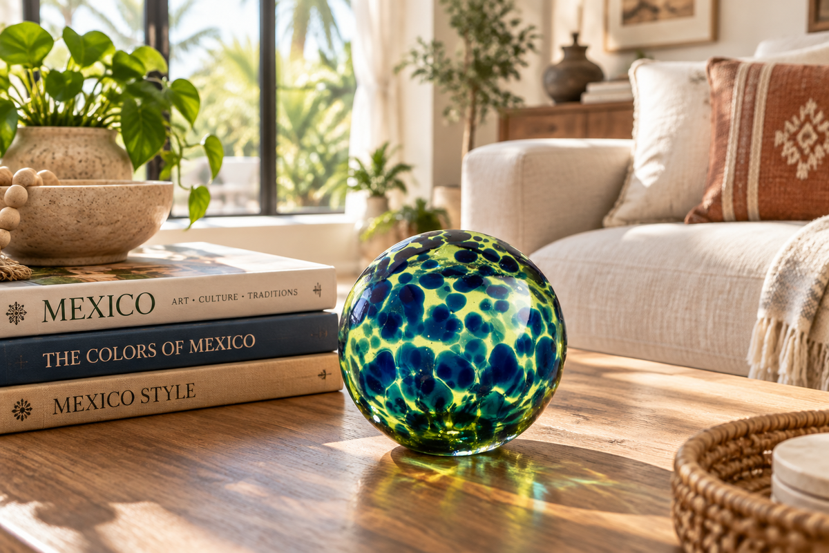 Cobalt w/Cobalt Spots Lime 4.5-inch Glass Ball-Worldly Goods Too