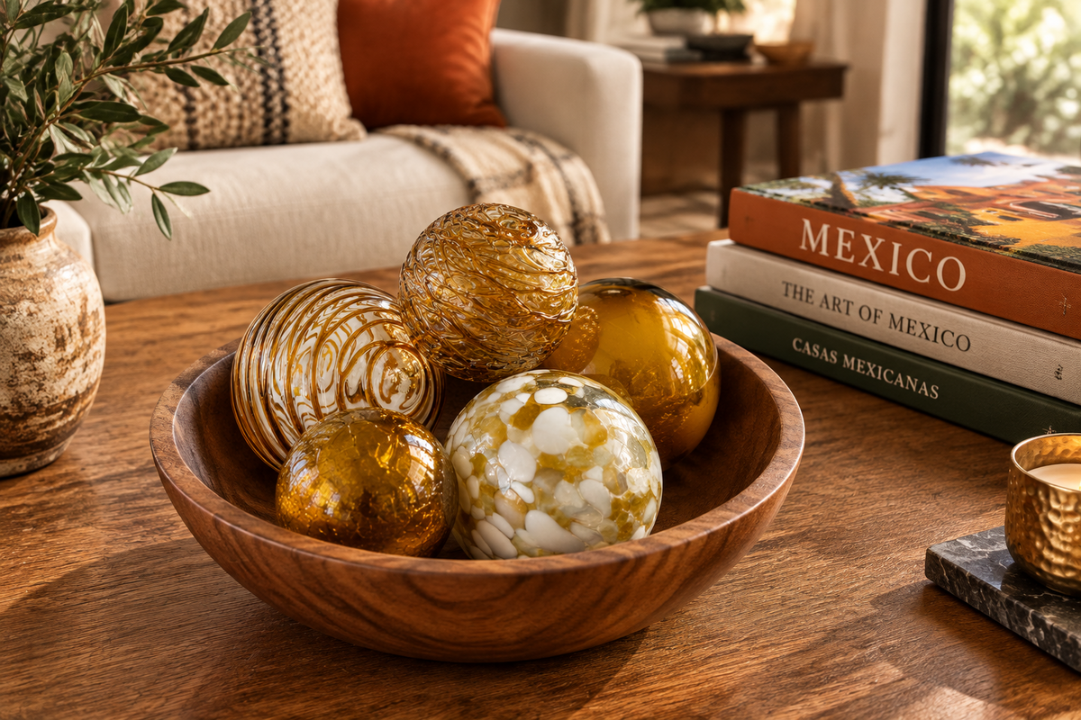 AMBER Set of 5 Decorative Glass Balls