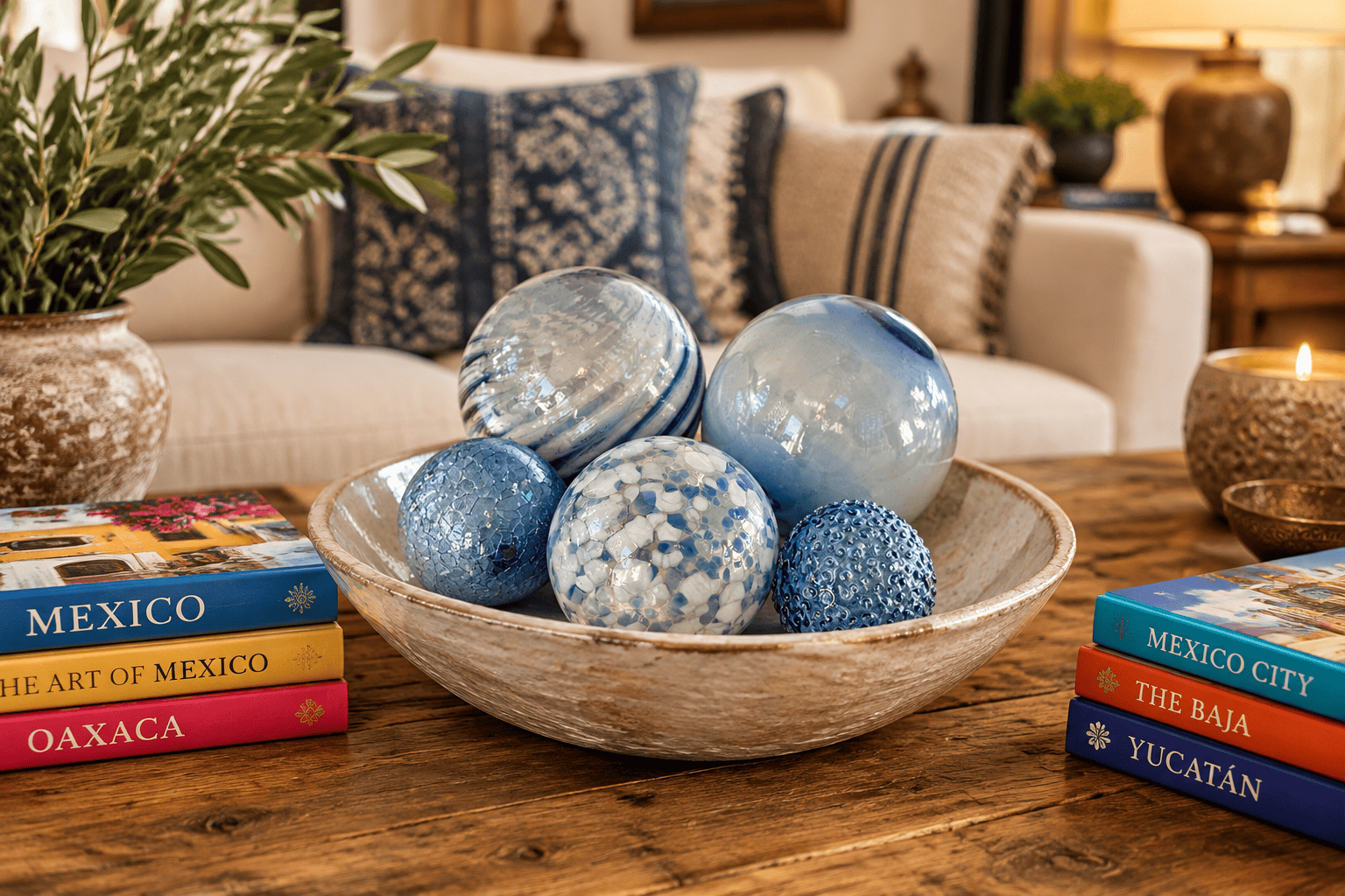 DENIM SPECKLED Set of 5 Decorative Glass Balls